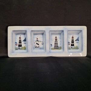Coastal Lighthouse 4 Section Platter Rectangular Serving Dish Nautical Decor‎